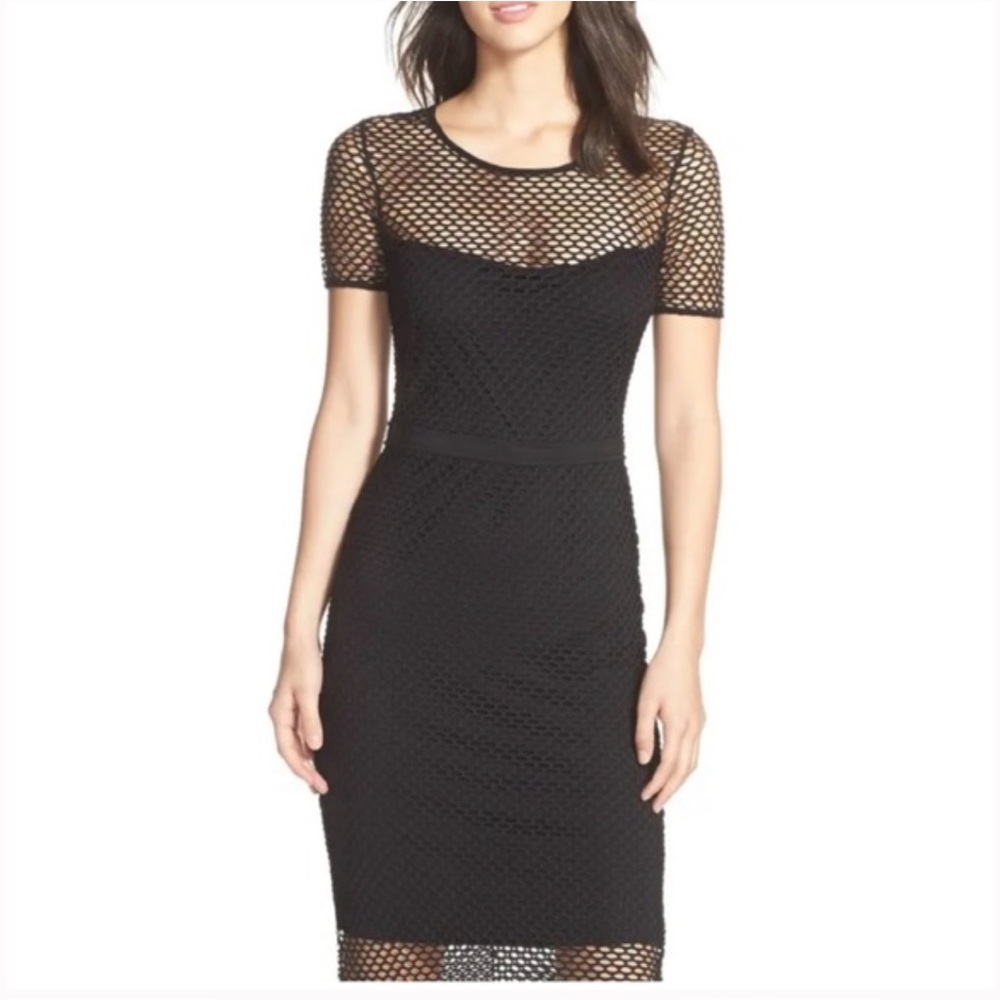 Cynthia Steffe black net mesh bodycon wiggle dress XS